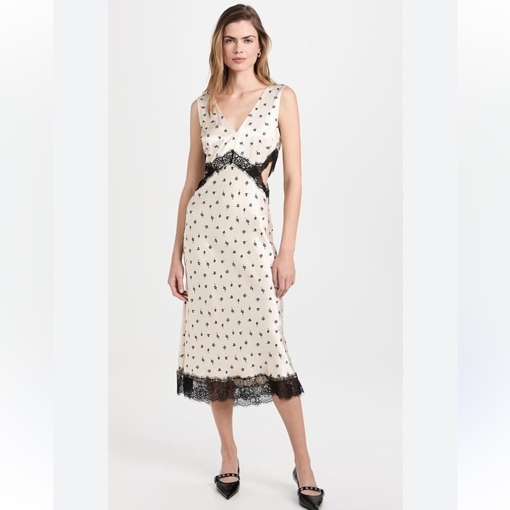Rails Black and Cream Sheath Midi Dress V-Neck Sleeveless